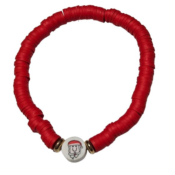 Santa Claus Red Disc Bead Stretch Bracelet Holiday Christmas Fashion Jewelry - Picture 1 of 3
